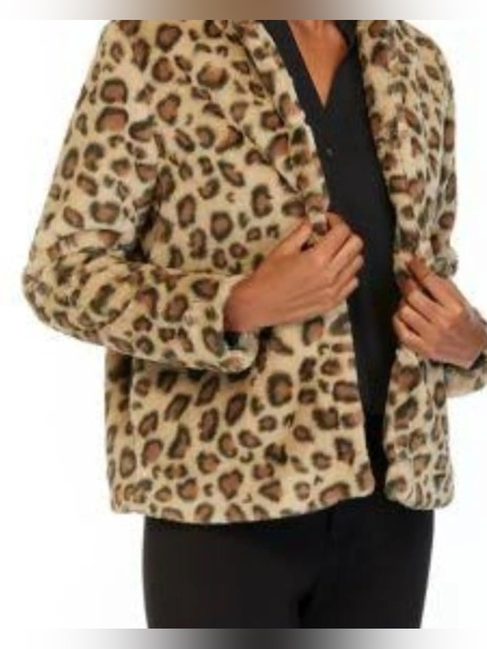 🌼new directions Leopard Print Faux Fur Teddy Jacket in Tan and Brown